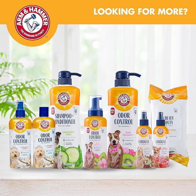 Arm & Hammer Odor Control Pet Grooming Gift Set, Includes Dog Shampoo 8 Fl Oz and Dog Bath Spray 8 Fl Oz, Cashmere Vanilla Scent, pH Balanced, Paraben and Sulfate Free