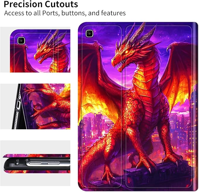 for Samsung Galaxy Tab A 8.0" 2017 SM-T380/T385 Case | Slim Leather Smart Cover with Multi-Angle Anti-Slip Stand [Auto Wake/Sleep] Shell for Women Men, Purple Red Dragon