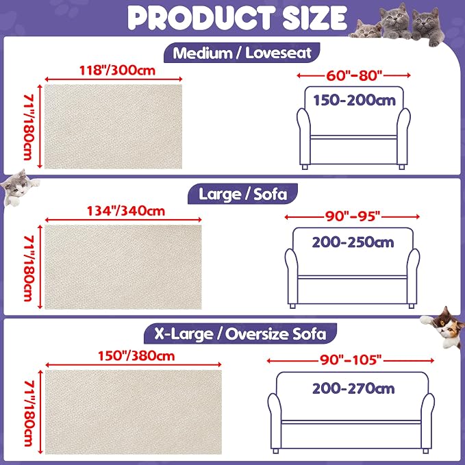 Loiion Cat Scratch Proof Furniture Protector Waterproof Sofa Cover 150"x71" | Pet-Friendly Couch Protector, Anti-Scratch & Anti-Slip Sofa Cover For Cats Dogs Kids, Machine Washable