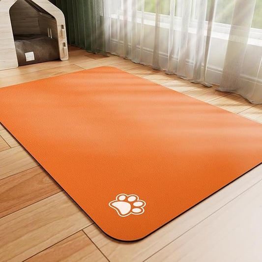 HotLive Dog Food Mat - Absorbent Cat Mat for Food and Water, No Stains Pet Feeding Bowl Mat, Easy to Clean Pet Placemats, Quick Dry Dog Water Dispenser Mat for Messy Drinkers | Paw Orange 12"x 19"