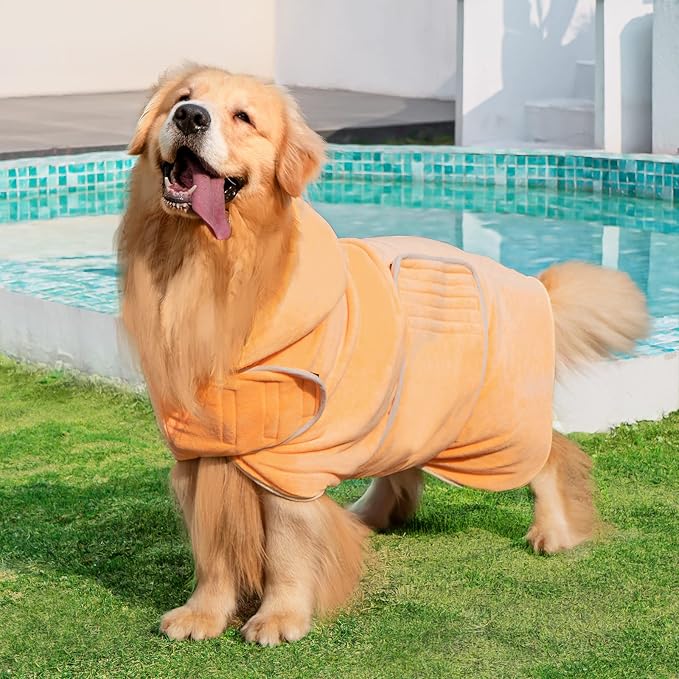 Avont Dog Bathrobe - Super Absorbent Pet Drying Towel Bath Robes After Bath Shower Swim Wet Walk for Puppies -Yellow(XL)