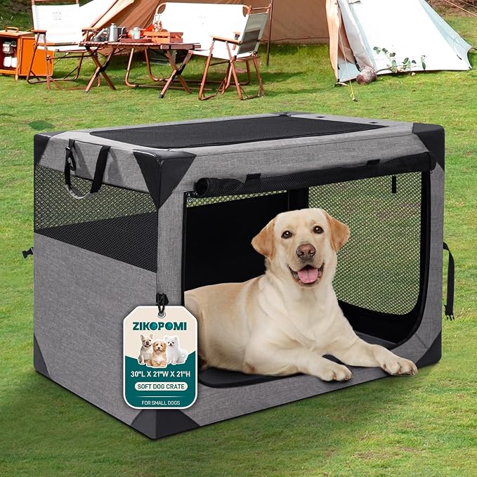 Zikopomi 30 Inch Portable Soft Foldable Dog Crate | 3 Zipper Door,Collapsible Soft Pet Kennel, Foldable Dog Cage, for Small and Medium Dogs, Indoor Outdoor Travel