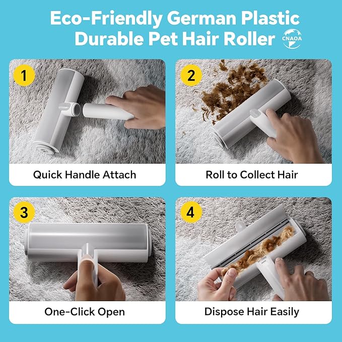 Pet Hair Removal Set, Roller Pet Hair Remover, Pet Hair Removal Glove for Dogs & Cats, Pet Fur Remover for Clothing, Couch, Carpet, Car Seat, Pet Hair Removal Tool -F White