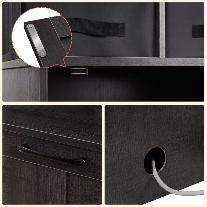 Dwanton Cat Litter Box Enclosure, 3 Storage Shelves and 2 Drawers, 61.8" H | 2-in-1 Hidden Cat Litter Box Enclosure Furniture with Shelf, Metal Frame, Reversible Entrance, Washable Drawers, Dark Grey