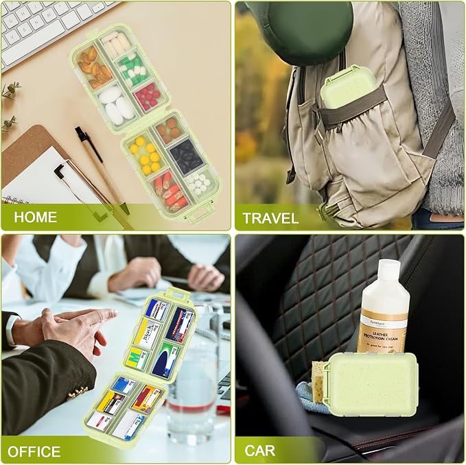 Large Travel Pill Organizer with 189 Labels, Travel Pill Box Pill Case with Labels 7 Day Travel Medicine Organizer Purse Accessories (Yellow, 1 Pack)