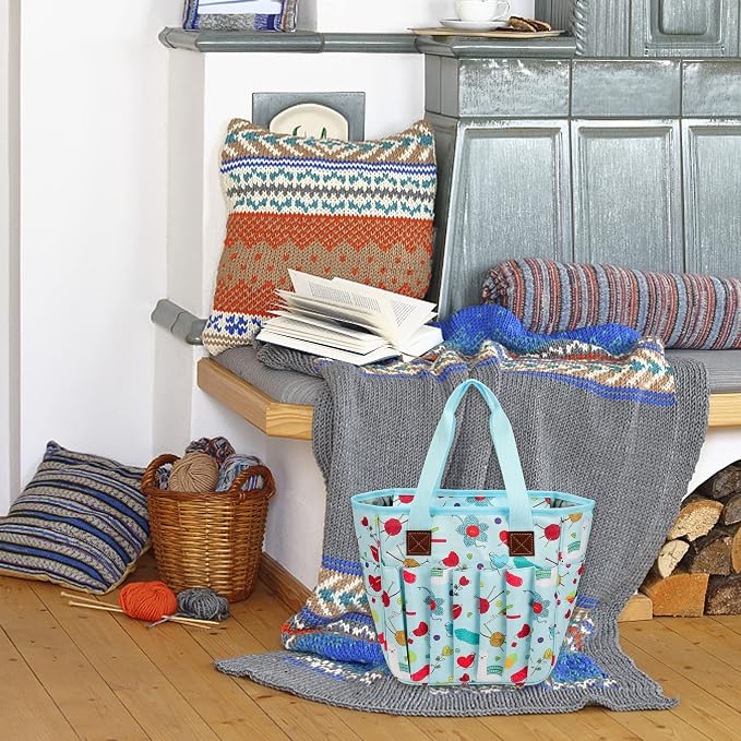 Yarn Knitting Storage Tote-Large Capacity Crochet Organizer Portable Travel Bag with Shoulder Strap Crochet Hooks Case for Unfinished Bulk Project