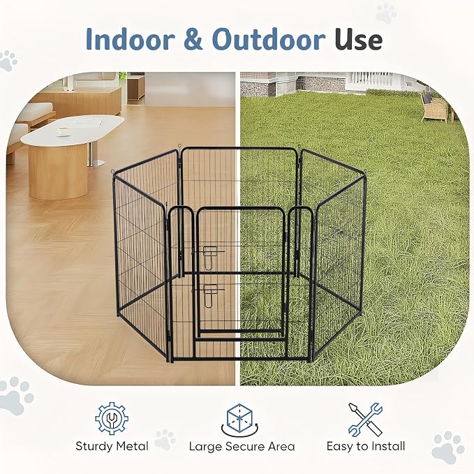 DUMOS Dog Playpen 40 Inch 6 Panels Indoor Outdoor Metal Pet Fence | Foldable Dog Play Pen with Door, Portable Exercise, RV Camping, Puppy Small Medium Large Dogs