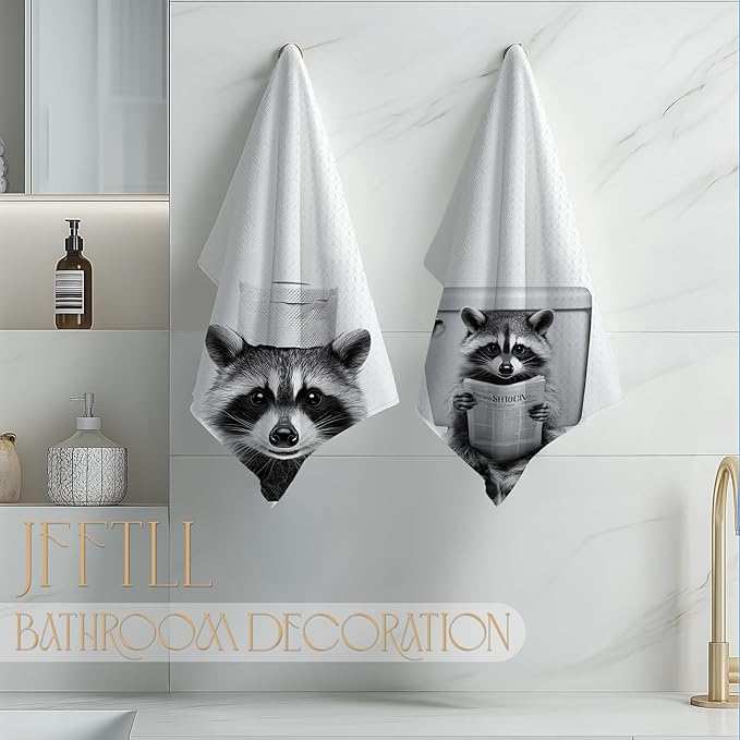 Racoon Bathroom Decor Hand Towels, Raccoon Gifts Funny Bathroom Hand Towels, Funny Decorative Hand Towel, 16x24 Inch Set of 2