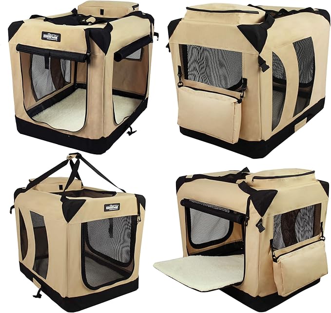 EliteField 3-Door Soft Dog Crate with Bed & Carrying Bag (2-Year Warranty) | 3 Mesh Doors, Steel Frame, Removable & Washable Crate Cover and Bed Cover, Storage Pockets, Indoor/Outdoor, Foldable