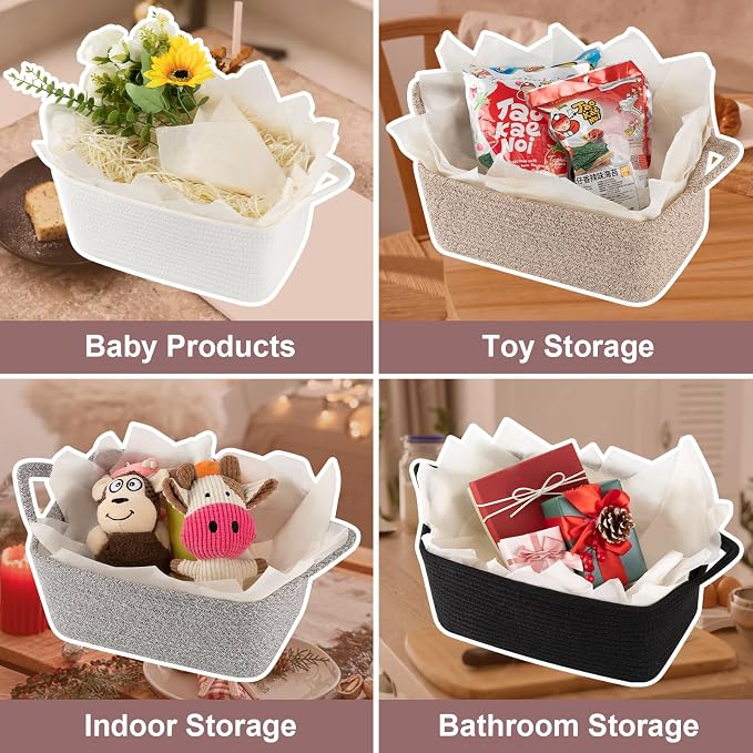 OIASKET Gift Basket Empty with Handle, Small Woven Baskets for Gifts Empty | 13.6"x10"x5.9", Baby Shower Toy Storage Baskets, Dog Toy Storage for Organizing, with Gift Bag Ribbon Tissue Paper