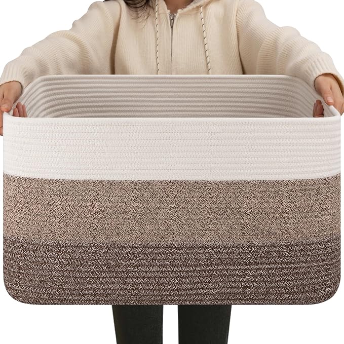 OIAHOMY Blanket Basket Laundry Basket Dog Toy Basket 75L Dark Brown | Large Storage Basket,Baby Basket,Toy Storage,Woven Rope Basket for Blankets,Blanket Storage for Living Room