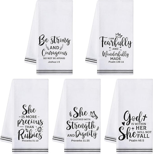 R HORSE Religious Christian Kitchen Dish Towel - 5Pcs Bible Verse Cleaning Dishcloth Inspiration Scripture Absorbent Bar Quick Dry Hand Towel Tea Towels Xmas Gift for Women Men Housewarming Decor