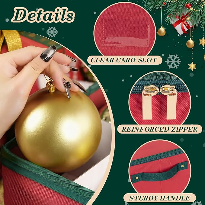 Christmas Ornament Storage Box with Adjustable Dividers Zippered Top Stores up to 36 Holiday Ornaments (4 Inch) Xmas Ball Decorations Organizer Storage Container Bin