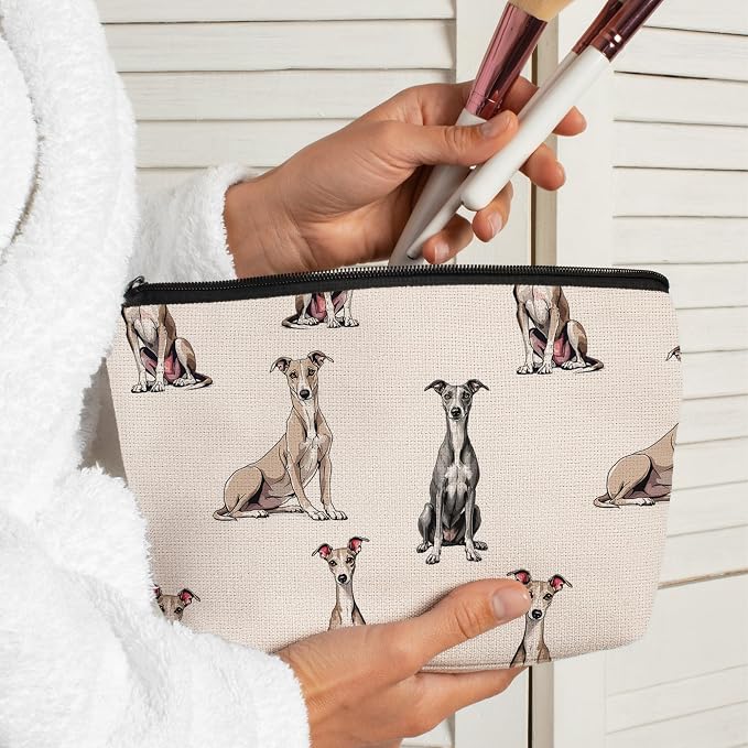 Greyhound Dog Makeup Bag, Greyhound Lovers Gifts Cosmetic Bag for Women, Dog Mom Lovers Owner Gifts for Women Christmas, Pet Lover Gift Zipper Travel Makeup Pouch for Purse