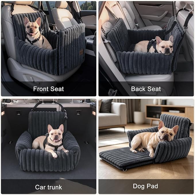 MIXJOY Dog Car Seat for Small/Medium Dogs up to 23 lbs, Multi-Functional Dog Carrier for Car with Detachable Washable Cover, Pet Travel Bed with Clip-On Safety Leash, Grey