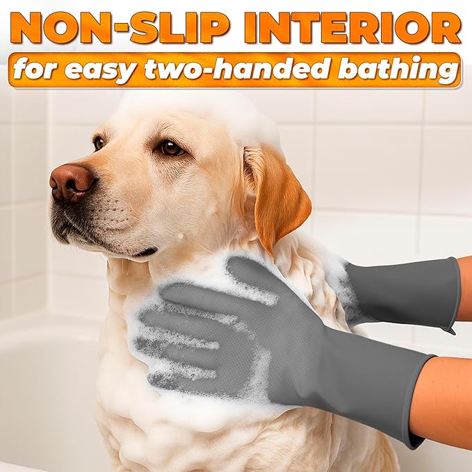 Cat & Dog Shampoo Gloves with 3000 Soft Bristles | 2-in-1 Dog Bath Gloves for Massage, Grooming & Clean Wet or Dry