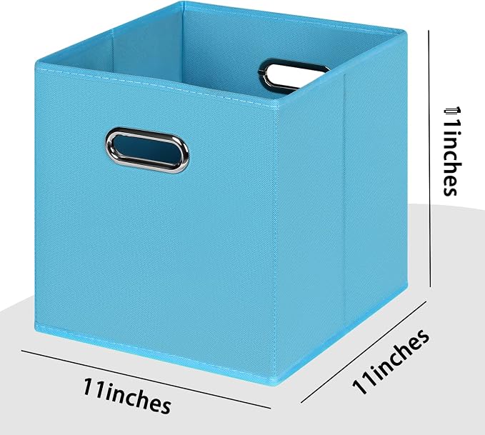 Black Foldable Storage Cubes Bins , Fabric Storage Box Cubes Organizer Baskets with Dual Handles for Home Organizer(Blue)