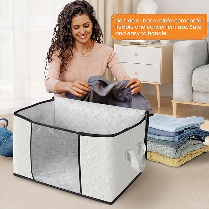 6 Pack Storage Bags for Clothes Blanket Storage Bins with Lids | Foldable Closet Organizers with Zippers,Window and Handles,Fabric Storage Bins for Sweater,Comforter,Bedding,Dorm essentials