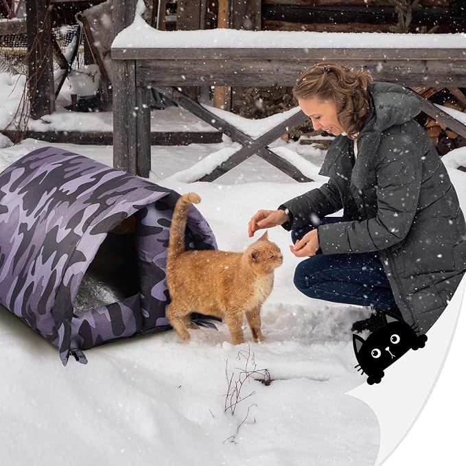 Doublefill 3 Pcs 16.5'' x 12'' x 11'' Cat Houses for Outdoor | Weatherproof Waterproof Rainproof, Cotton Padded Interior for Warmth, Tent Design, for Indoor Garden Patio Use