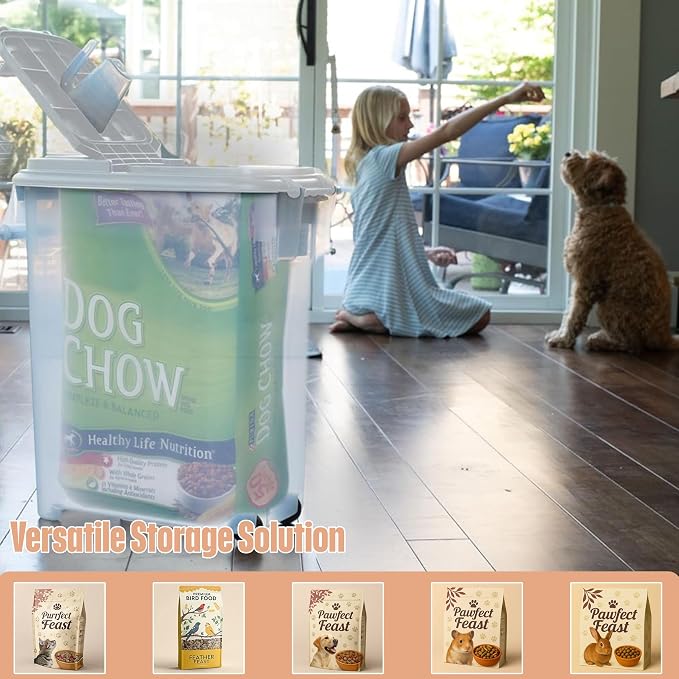 Buddeez Airtight Rolling Pet Food Storage Container, 50 Quart, with Scoop | For dog food, cat food or bird seed, Rolling bin for easier movement, Includes scoop