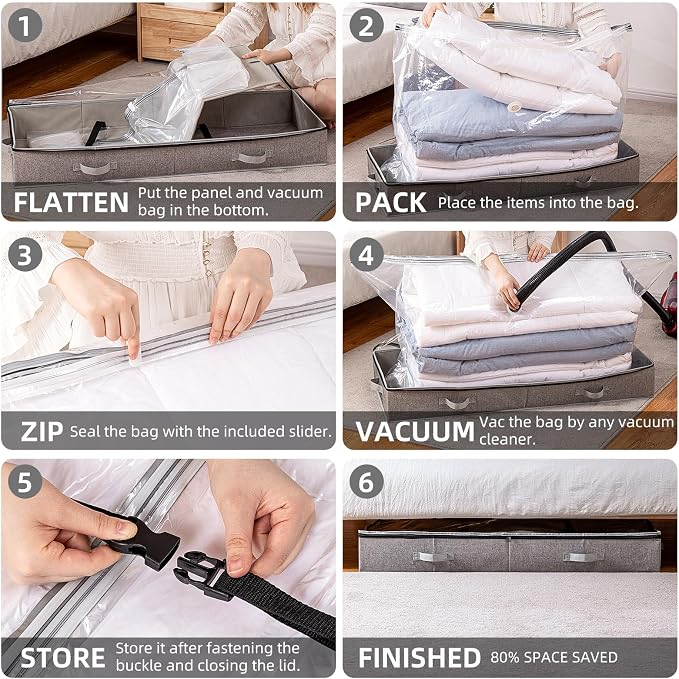 TAILI Under Bed Vacuum Storage Bags for Comforters and Blankets, Save 80% Space, Large Capacity Foldable Under Bed Storage Box for Quilts Pillow Blankets Linen, 41" x 17.7" x 6", Jumbo Vacuum Seal