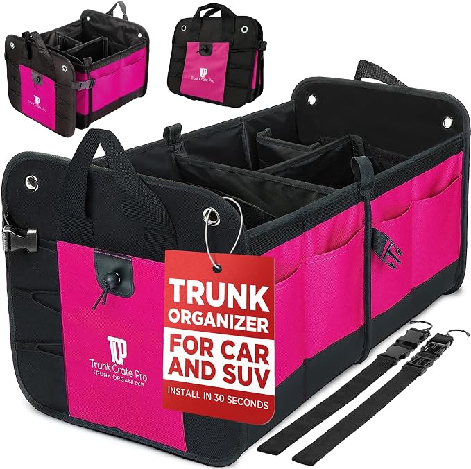 Pink Car Trunk Organizer for Women, SUV & Jeep Cargo Storage, Large | Fits Cars, SUVs & Trucks Great Gift for Car Owners Keeps Your Car Organized Easy Grocery Storage Space-Saving Portable