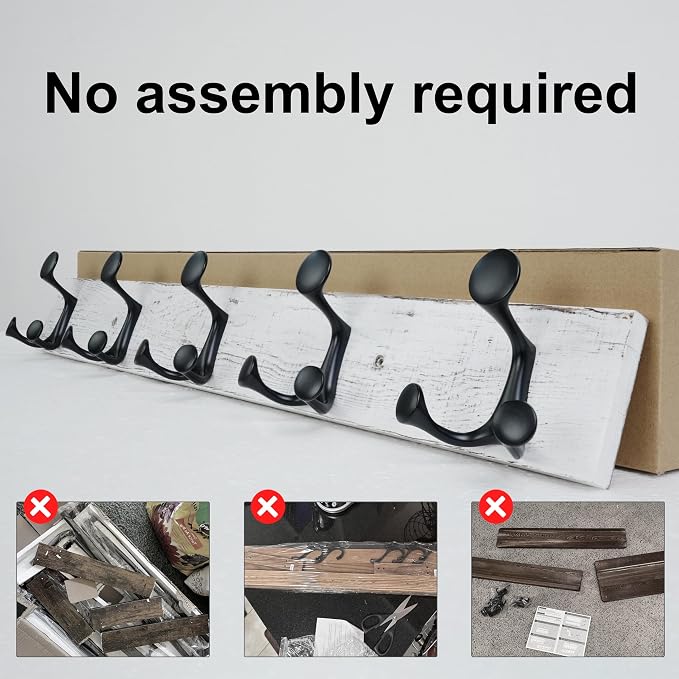 SKOLOO 24-Inch Wood Coat Rack Wall Mount with 5 Triple Hooks - Ideal for Family Entrances, Classrooms, and Pet Supplies Storage - Perfect Coat Hooks for Wall,Distressed White Wash