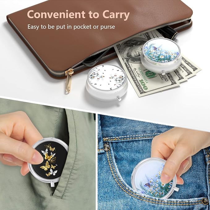 Pill Box, Small Pill Case for Purse & Pocket, Travel Medicine Organizer | Cute Travel Medicine Organizer, Portable Medicine Container Holder to Hold Vitamins, Medication, Fish Oil & Supplement