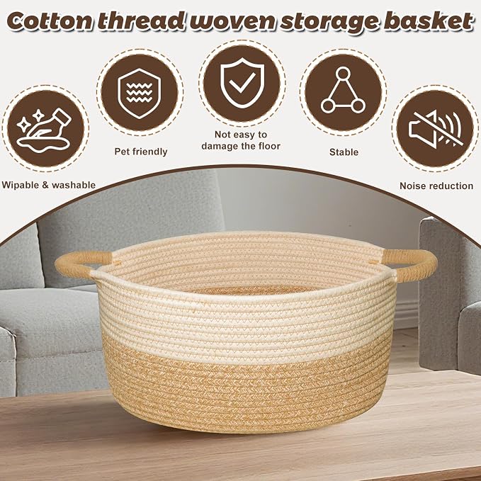 Woven Basket for Toys, Blankets & Gifts Empty ,Cotton Rope Storage Basket with Reinforced Handles for Nursery,Livingroom,Bedroom,Bathroom & Home Decor,21.65" x 12.6" x 8.46" (L)