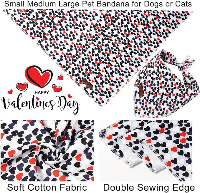 Valentine's Dog Bandana, UP URARA PUP Soft Cotton Adjustable Pet Scarf for Small, Medium, and Large Dogs, Cute and Comfortable Dog Accessory,L
