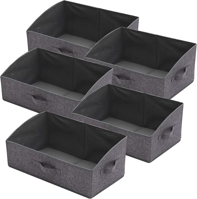 TENABORT 5 Pack Trapezoid Large Foldable Closet Storage Bins with Handle, Fabric Storage Organizer Cube Cloth Containers Linen Box Shelf Baskets for Clothes Clothing Shelves Wardrobe