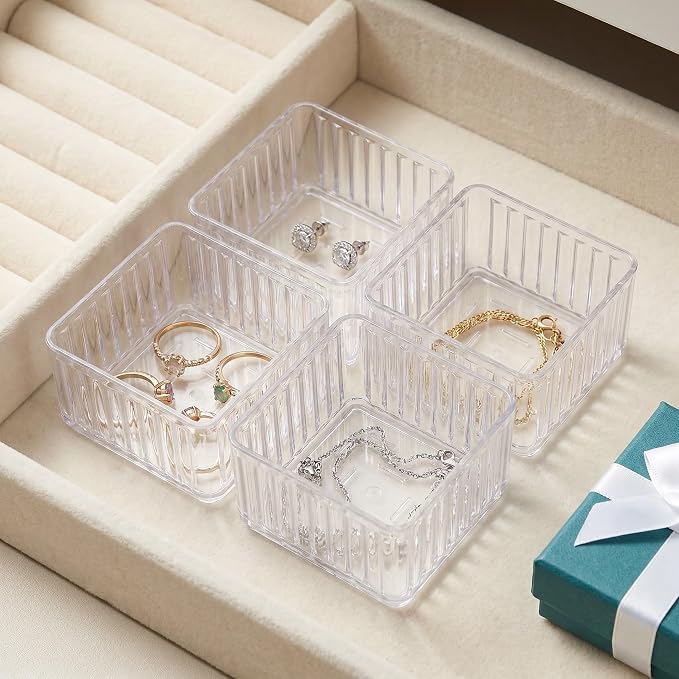 Veemoon 10pcs Pet Drawer Organizer Trays Set with Stackable and Removable Dividers, Easy to Clean Multi-use Vanity and Drawer Storage Bins for Cosmetics, Nail Tools, and Accessories
