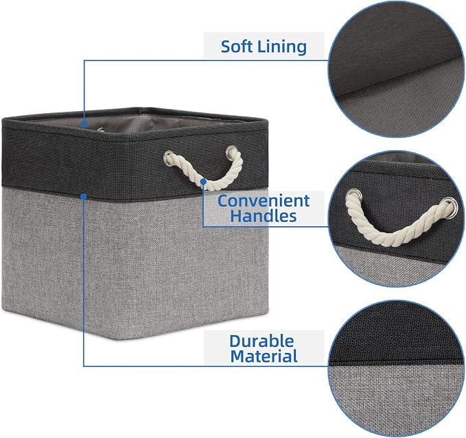 Temary 12 Inch Cube Storage Baskets 4 Pack Fabric Storage Bin for Clothes, Large Baskets with Handles, Basket for Organizing Towels, Blankets, Collapsible Cube Storage Bins (Black&Gray)