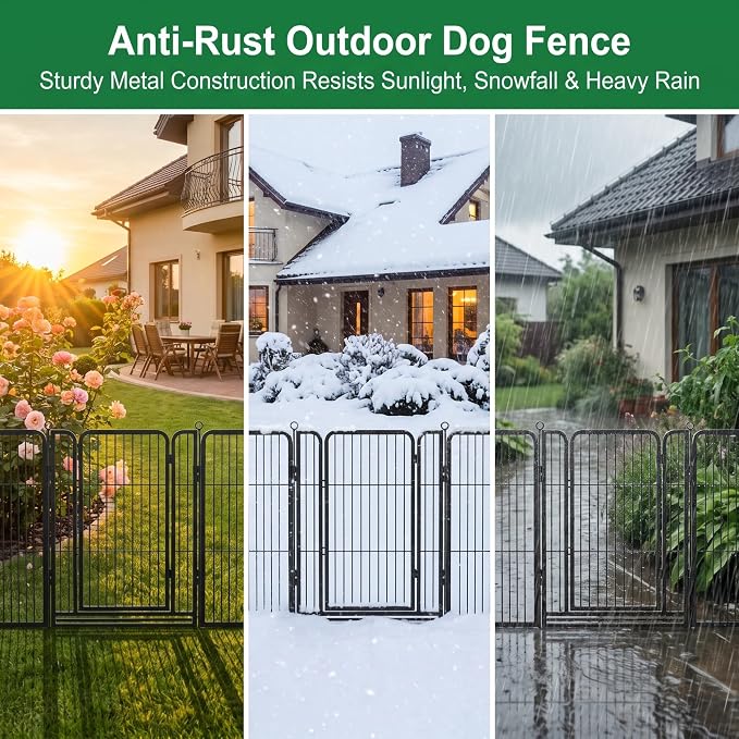 Kfvigoho Dog Playpen Outdoor Extra Wide 12 Panels Heavy Duty Dog Fence 47" | Anti-Rust Coating-Strengthened Dog Fence with Doors Portable for RV Camping Yard, Total 32FT, 79 Sq.ft, Snowy Black