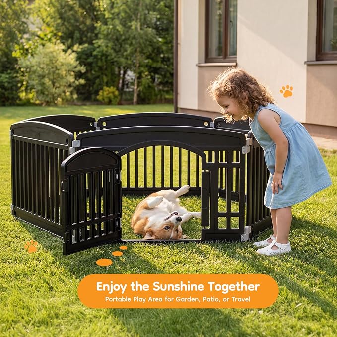 NEWBULIG 24 Inch 6 Panels Dog Playpen, Plastic Pet Play Pen Fence | Portable, Secure Locking Door, Indoor Outdoor Yard RV Camping, Small Medium Dogs, Black