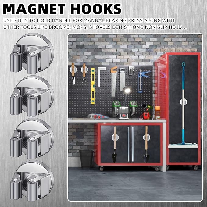 Vercraft 2 Pcs Magnetic Broom Holder Wall Mounted Anti Slip Rack,Silver | Movable Magnetic Organizer for Mops Brooms, Dual Roller Grip, Wall Storage for Garage Kitchen Laundry Garden Tools