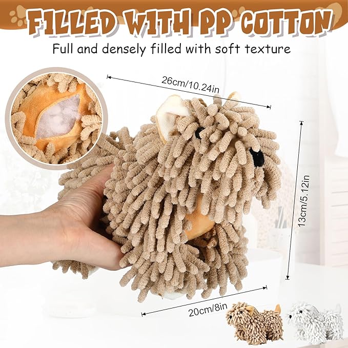 Tegeme 2 Pcs Chenille Dog Hand Towel Fuzzy Dog Towel Absorbent Microfiber Soft for Bathroom Kitchen Washstand (White Brown)