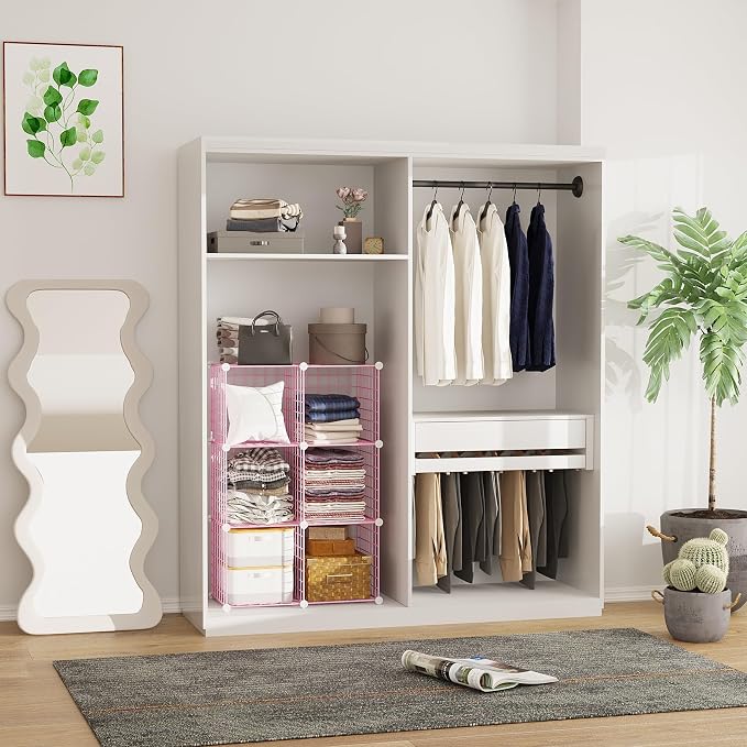 C&AHOME Wire Cube Storage, 6 - Cube Organizer Metal C Grids, Units, Pink | Modular Shelves Units, Closet Organizer, Storage Bins Shelving, Ideal for Home, Office, Living Room