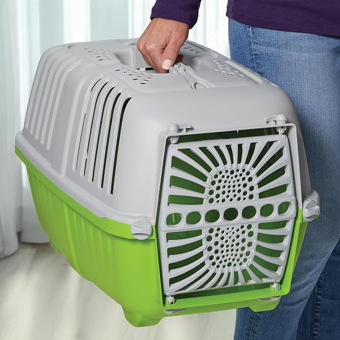 Midwest Homes Spree Travel Carrier, Small, 19-Inch, Green | Hard-Sided Pet Carrier, Plastic Door, Ventilated Design, Locking Tabs, Easy Assembly
