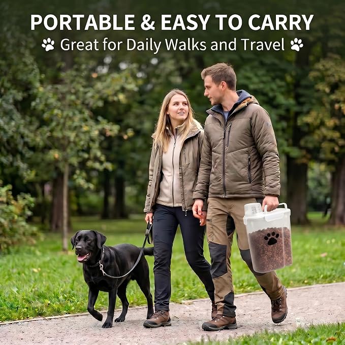 5-7Lbs Dog Storage Container with cleaning brush and Measuring Cup | Airtight Portable Pet Food Containers with Upgraded Large Spout and Cup for Dogs,Cats,Birds,2 Packs（3L+5L） White