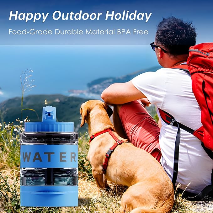 77oz Dog Water Dispenser, 2.2L Large Portable Dog Water Bottle with Pull-Out Drinking Bowl, BPA Free Leak-Proof Pet Travel Water Container for Camping, Hiking, Beach, Car Travel Essentials - Blue