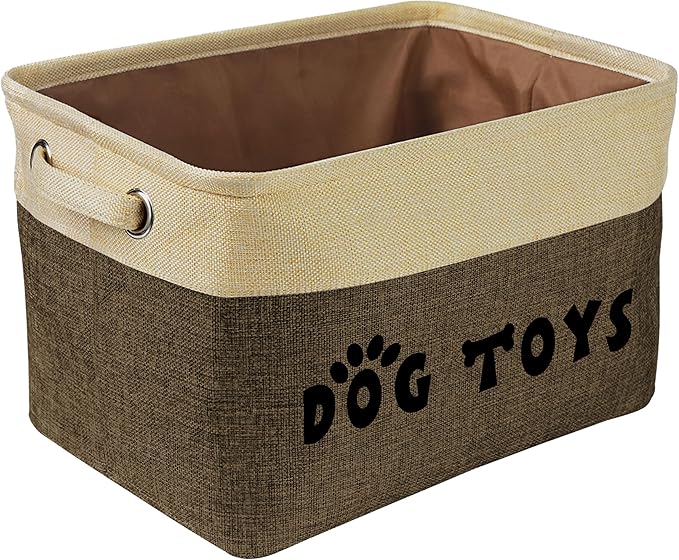 PET ARTIST Dog Toy Basket, Large Collapsible, Brown, M: 15"x11"x9" | Dog Toy Bin Box, Comfortable Handles, Large Pet Toy Storage Organizer, For Accessories, Toys, Coat & Clothing, Blanket Leash