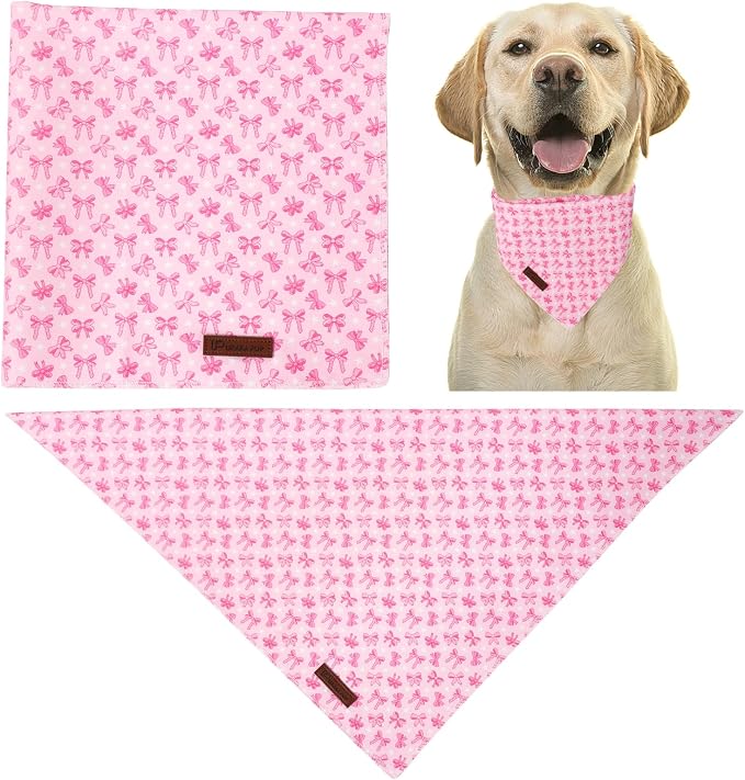 Pink Bow Dog Bandana, Bowtie Puppy Bandana for Girl Female Dogs, Soft Cotton Pet Triangle Bid Scarf Kerchief for Girl Boy Dogs or Cats