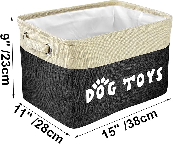 PET ARTIST Dog Toy Basket, Large Collapsible, Black, M: 15"x11"x9" | Dog Toy Bin Box, Comfortable Handles, Large Pet Toy Storage Organizer, For Accessories, Toys, Coat & Clothing, Blanket Leash