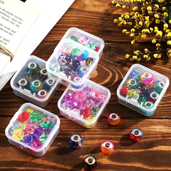 SATINIOR 24 Packs Small Clear Plastic Beads Storage Containers Box with Hinged Lid for Storage of Small Items, Crafts, Jewelry, Hardware(1.7 x 1.7 x 0.8 in)