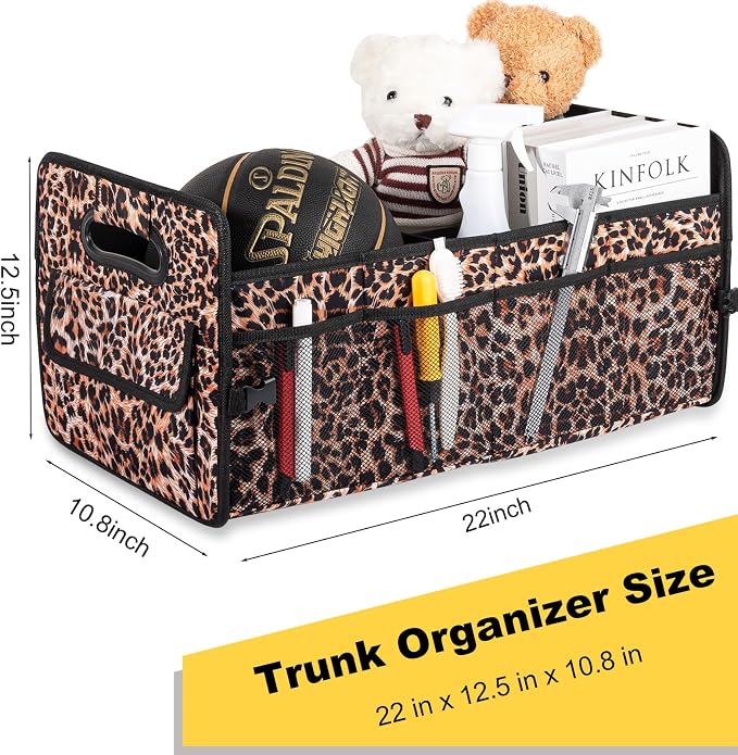 Car Trunk Organizer, Collapsible Car Organizers and Storage Leopard print | Sturdy, Large Capacity, Clean Decor, Multi Compartment Container Box, Adjustable Car Accessories for SUV Sedan Truck
