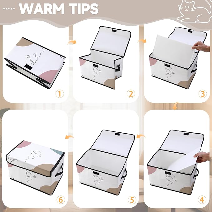 Stackable Clothes Storage Bins with Lids 3 Pack. | Closet Organizers Fabric Cat Printing Box for Home and Office,Blanket Clothes Organizers,Under Bed Storage Containers