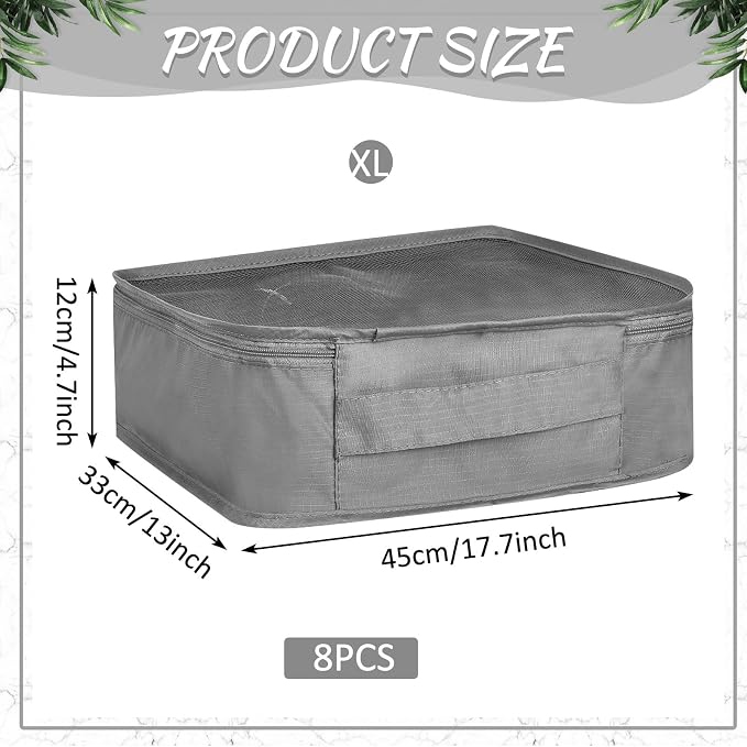 Silkfly 8 Pcs XL Packing Cube for Travel Luggage,Simple,Gray | 17.7 x 13 x 4.7, Same Size, Gray Suitcase Storage Organizer Set, Reusable Mesh Clothes Cube for Hiking Camp Family Accessory