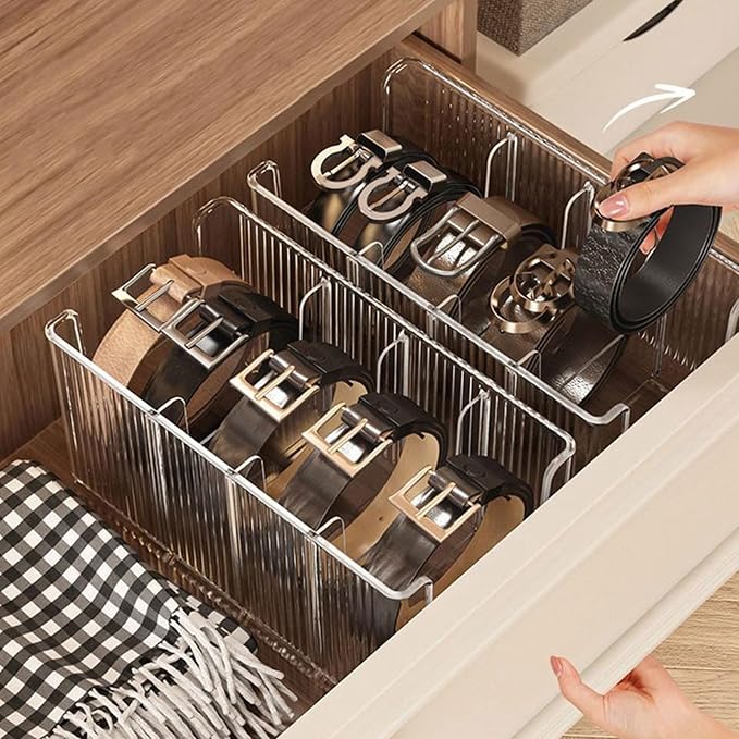 Clear Organiser Box for Neckties Belts Jewelry Multi Compartment PET Storage Case Home Organization Tool Multi Compartment Belt Display Case