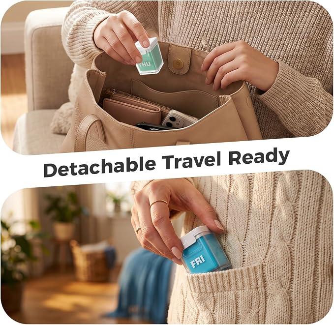 ODARO Extra Large Weekly Pill Organizer Once A Day - Color | Large Capacity, Big Font, Wide Opening Easy to Use, Detachable Portable, Spill Proof, BPA Free